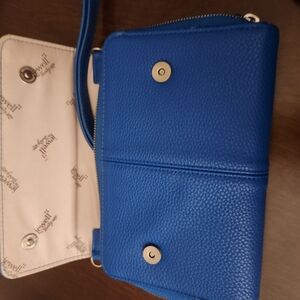 Vibrant Blue Pebbled Leather Clutch Wristlet